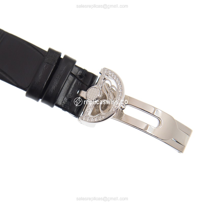 Breguet REINE DE NAPLES Replica - Automatic - 18kt White Gold - Diamond Dial - Black Alligator Strap - View 4