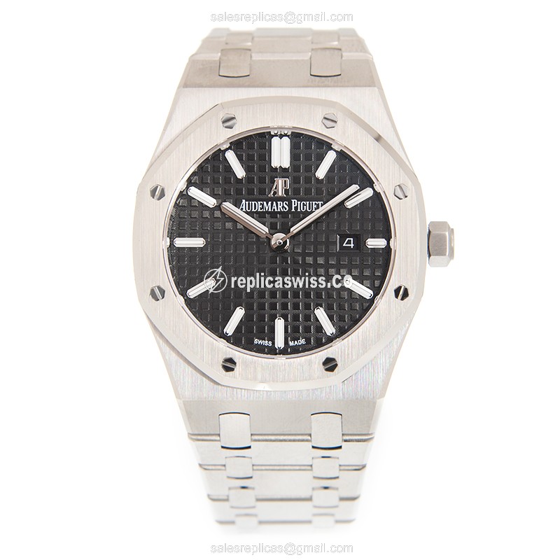 Rolex Replica ROYAL OAK - Quartz - Steel Case - Black - Silver - Steel Clasp - View 2