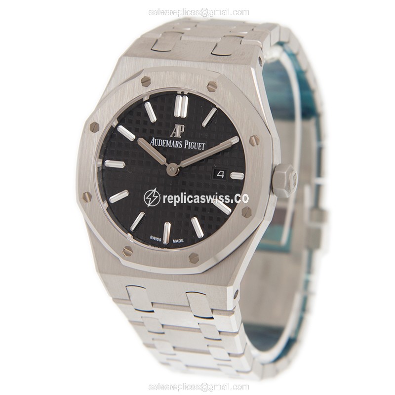 Rolex Replica ROYAL OAK - Quartz - Steel Case - Black - Silver - Steel Clasp - View 3