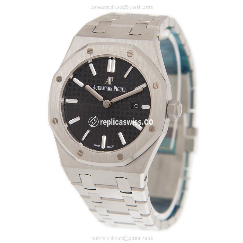 Rolex Replica ROYAL OAK - Quartz - Steel Case - Black - Silver - Steel Clasp - View 4