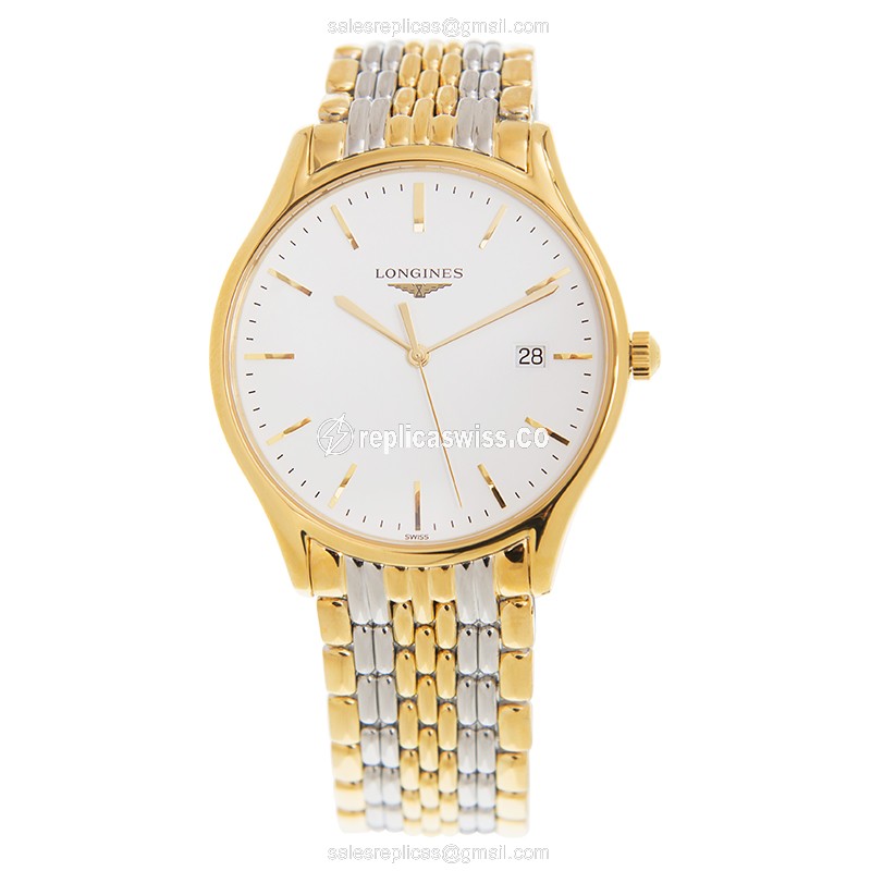 Longines Lyre Quartz Replica - 18kt Gold & Steel - White Dial - View 2