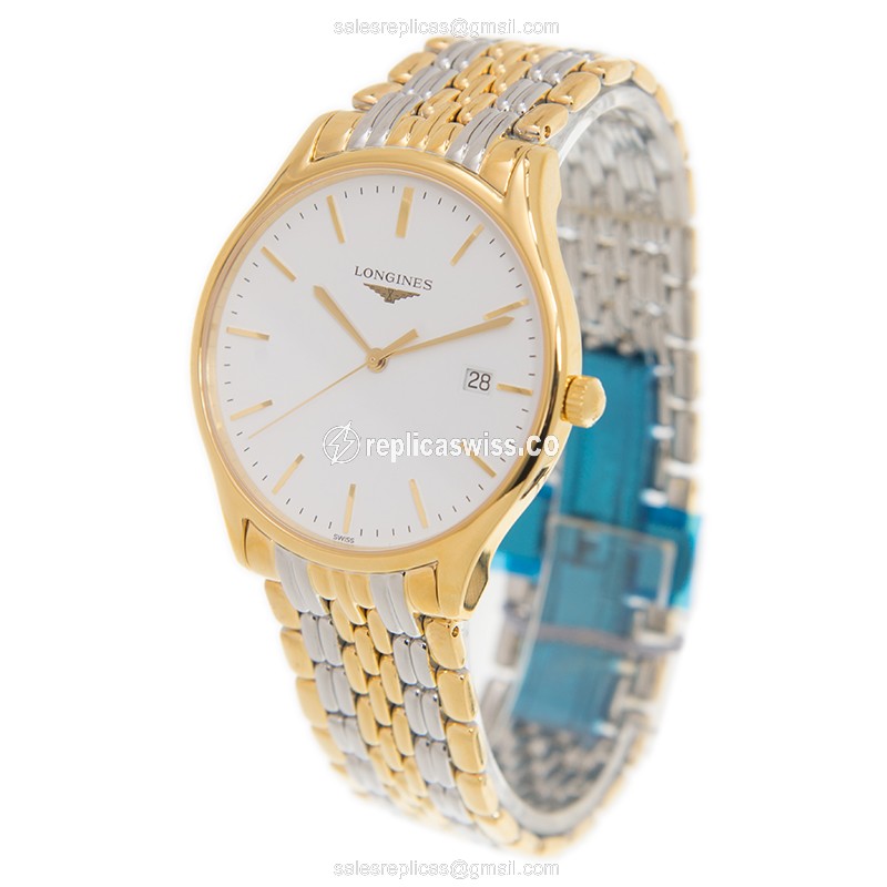 Longines Lyre Quartz Replica - 18kt Gold & Steel - White Dial - View 3
