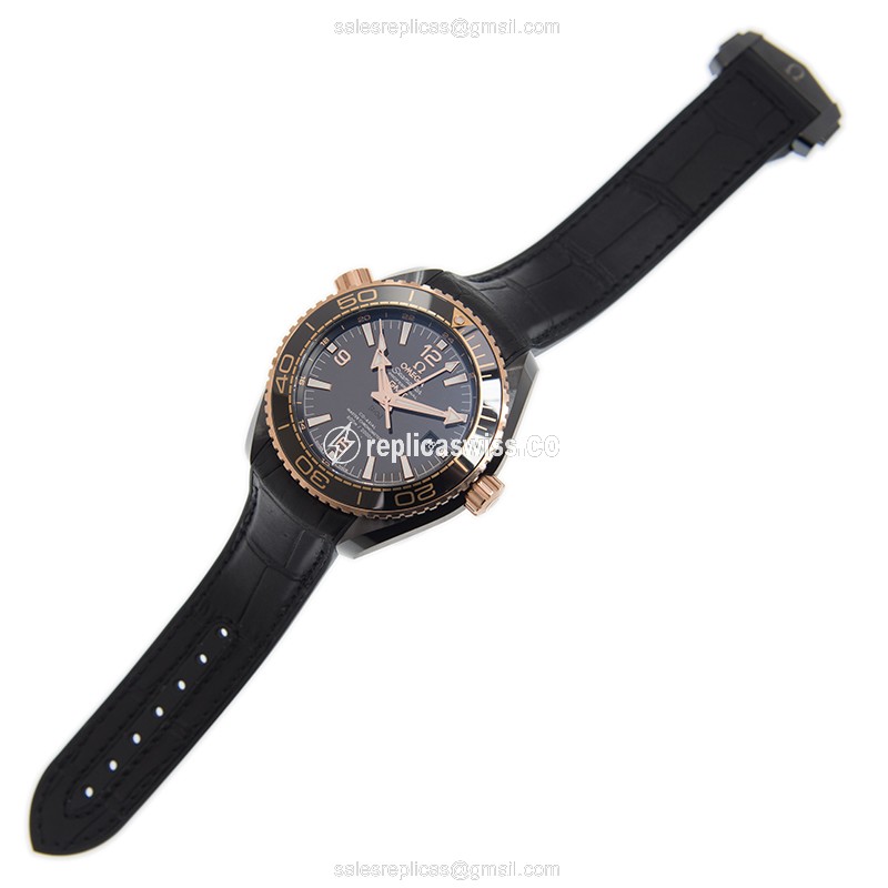 Omega Seamaster Replica - Automatic - Ceramic Case - Black Dial - Leather Strap - View 2