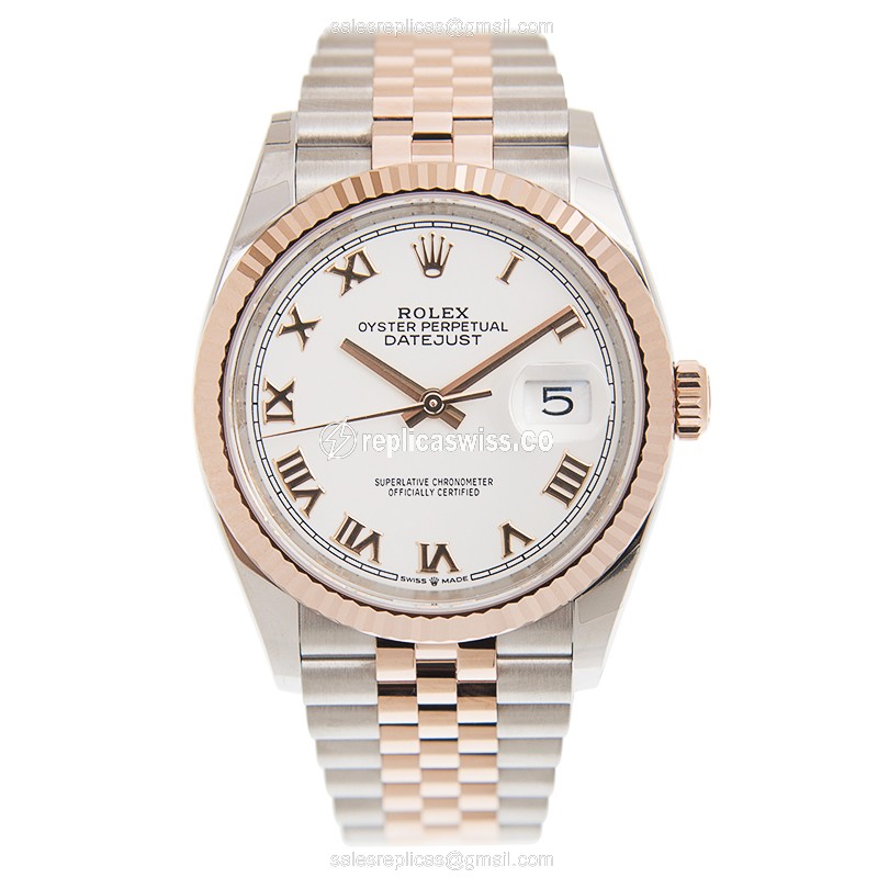 Rolex DATEJUST Replica - Automatic - 18kt Rose Gold & Steel - White Dial - View 2
