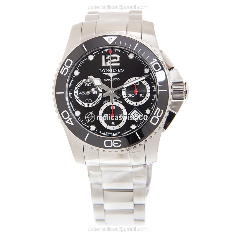 Longines CONQUEST Replica - Automatic - Steel Case - Black Dial - Silver Steel Strap - View 2