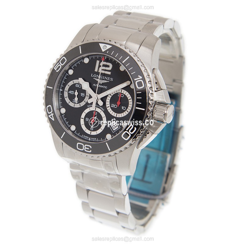 Longines CONQUEST Replica - Automatic - Steel Case - Black Dial - Silver Steel Strap - View 3