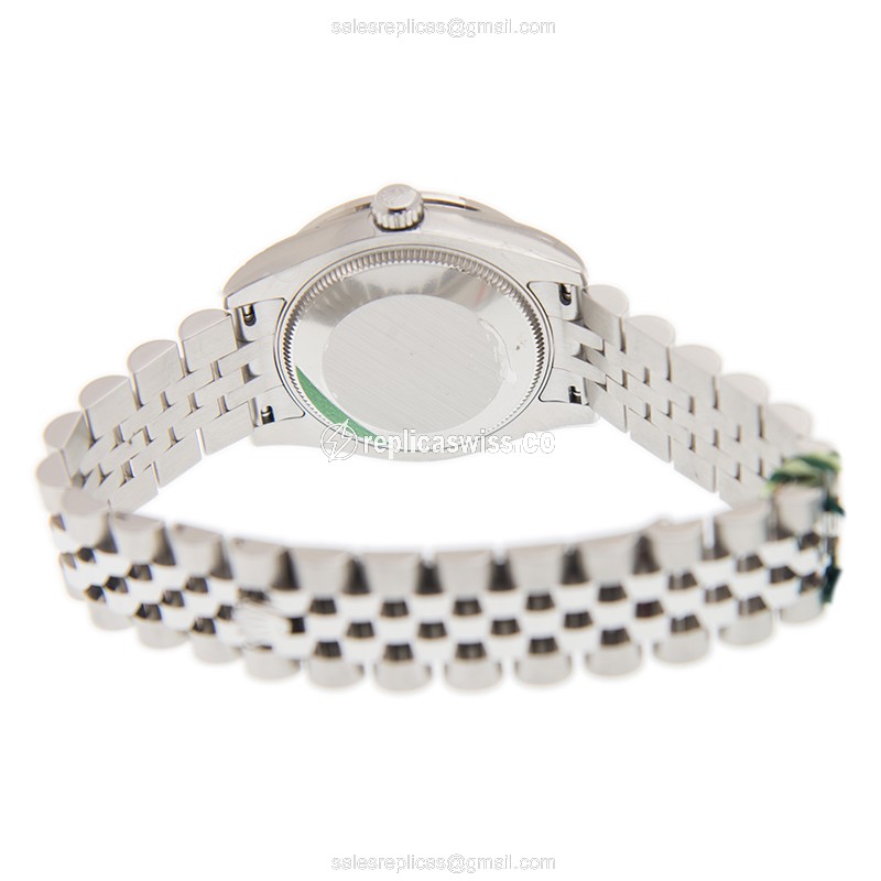 Rolex Datejust Replica - Automatic - 18kt White Gold - Diamond Bezel - Black Dial on Silver Steel Bracelet - View 4