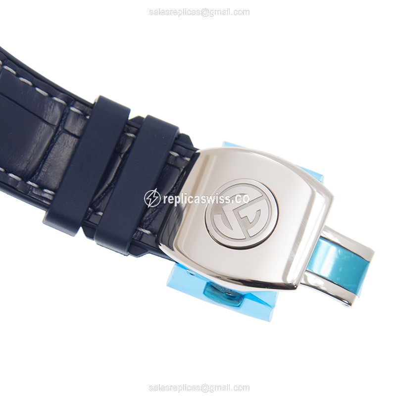 Franck Muller V 45 SC DT DRAGON KING AC.BL Vanguard Auto - Blue Steel Case, Blue Dial, Leather Strap - View 3