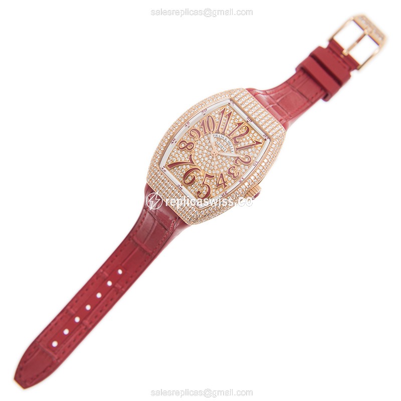 Franck Muller V35SCATFOD-18ktRoseGold&Diamonds-Automatic-GoldDial-LeatherRedBuckle - View 2