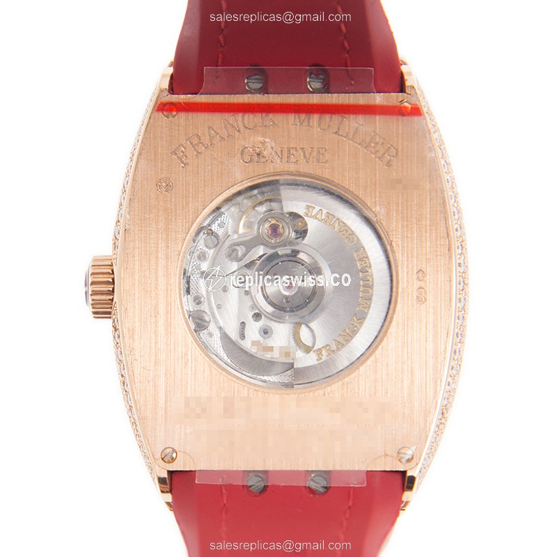 Franck Muller V35SCATFOD-18ktRoseGold&Diamonds-Automatic-GoldDial-LeatherRedBuckle - View 3