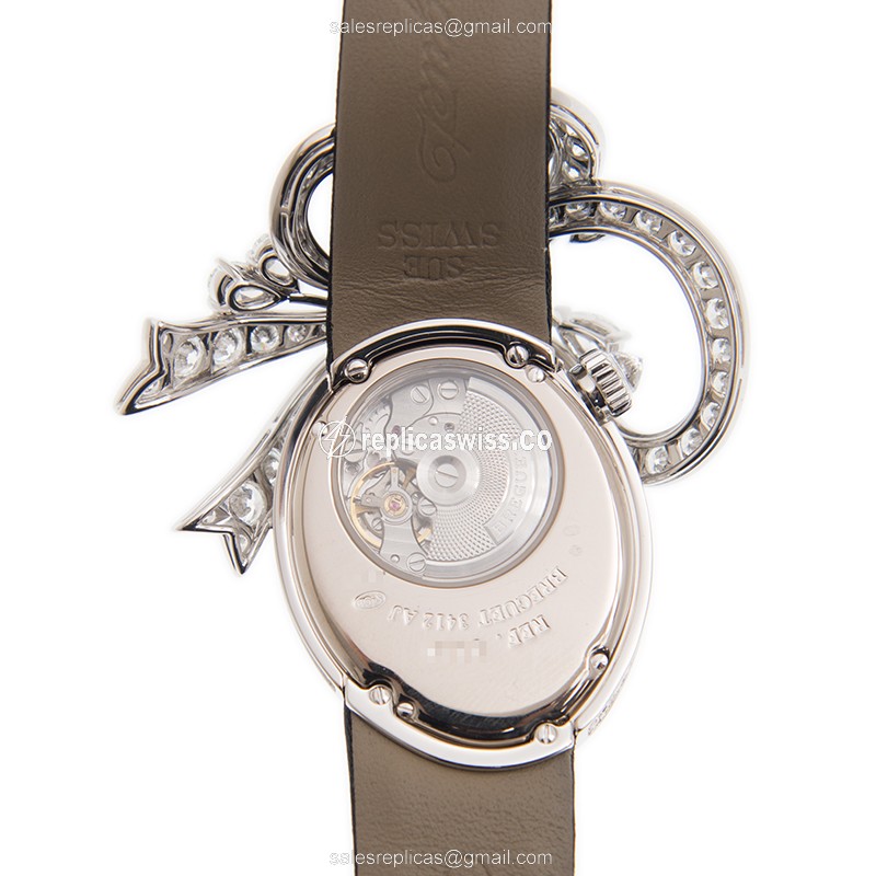 Breguet REINE DE NAPLES Replica - Automatic - 18kt White Gold - Diamond - White Dial - Silk Strap - Black Clasp - View 3