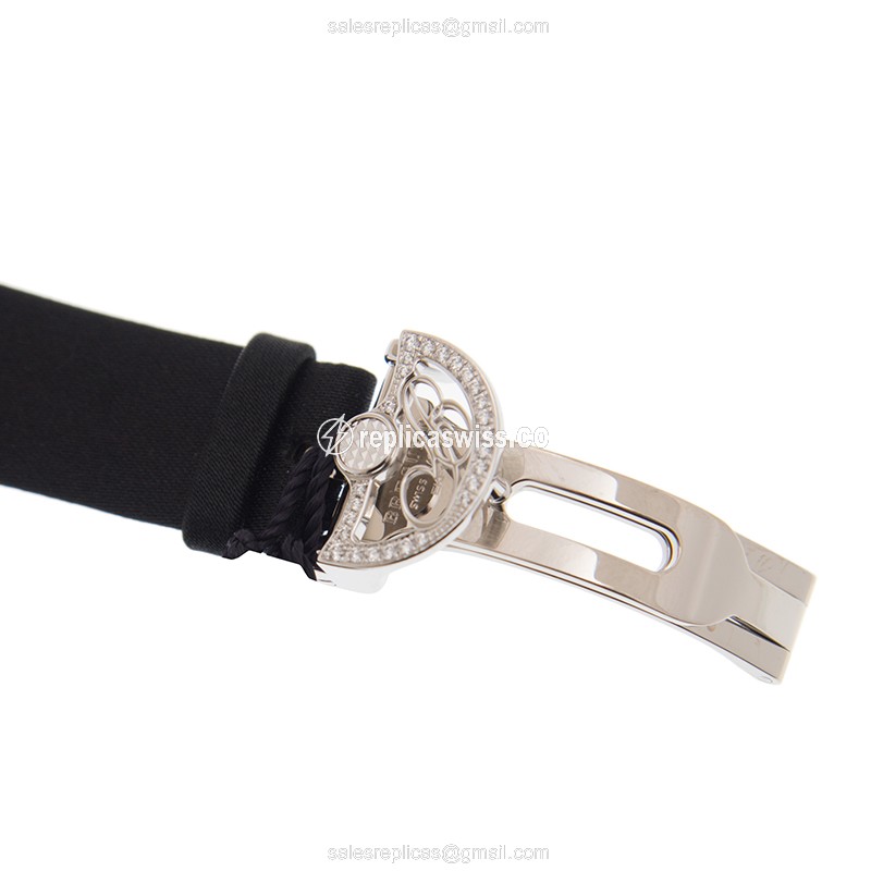 Breguet REINE DE NAPLES Replica - Automatic - 18kt White Gold - Diamond - White Dial - Silk Strap - Black Clasp - View 4