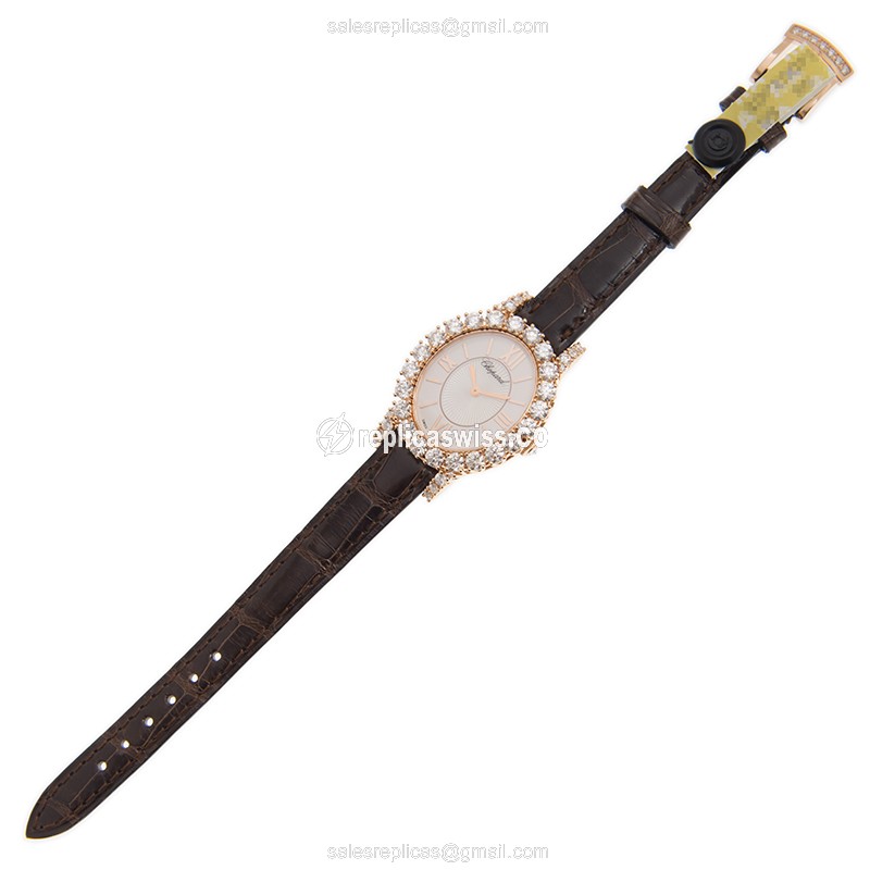 Chopard 139384-5104 Replica - Manual Wind - 18kt Rose Gold - White Dial - Brown Leather Strap - View 2