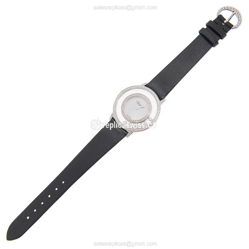 Chopard Happy Diamonds Quartz 18kt White Gold - Silver Dial - Silk Strap - Grey Buckle - View 2