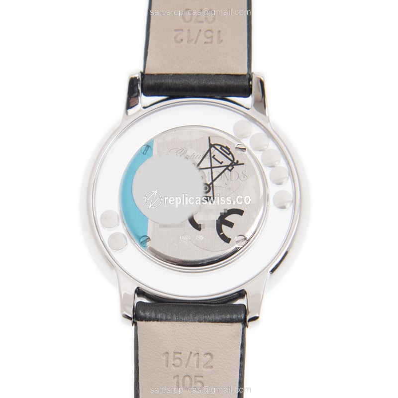 Chopard Happy Diamonds Quartz 18kt White Gold - Silver Dial - Silk Strap - Grey Buckle - View 3