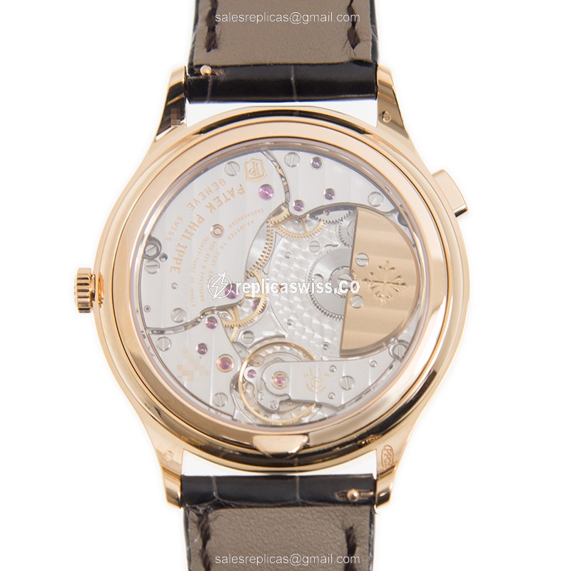 Patek Philippe 7130R-013 Replica - Auto - 18kt Rose Gold - Diamond - White Dial - Brown Leather Buckle - View 3
