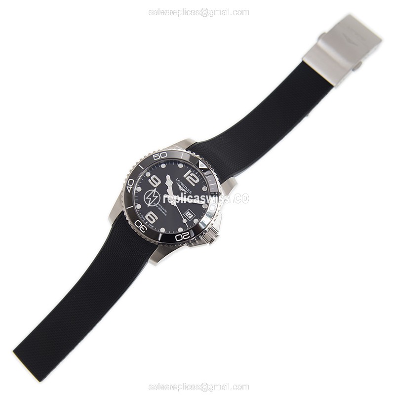 Longines CONQUEST Replica - Automatic - Ceramic & Steel - Black Dial - Rubber Strap - View 2