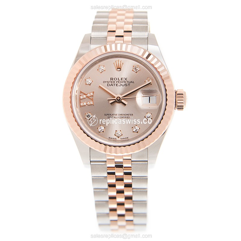 Rolex Lady Datejust Replica - Pink Dial, 18kt Steel Case & Strap - Automatic - View 2