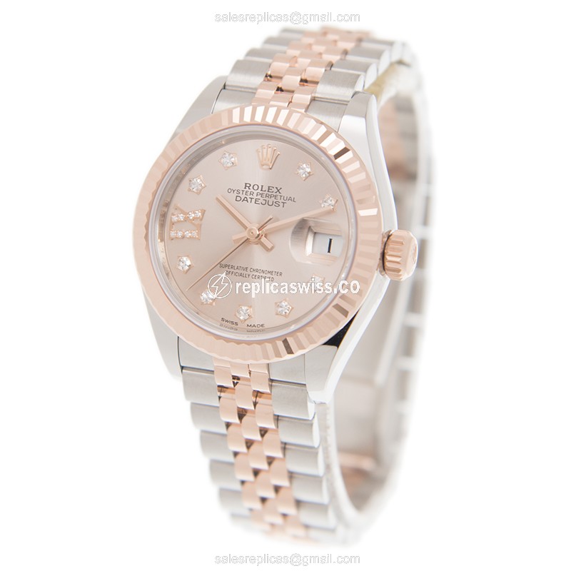 Rolex Lady Datejust Replica - Pink Dial, 18kt Steel Case & Strap - Automatic - View 3
