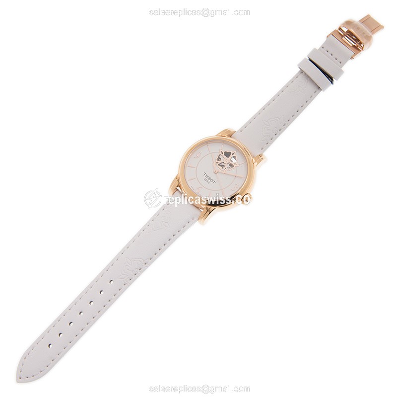 Tissot Lady Heart Replica - Automatic - 18kt Rose Gold - Steel Case - White Dial & Leather Strap - View 2