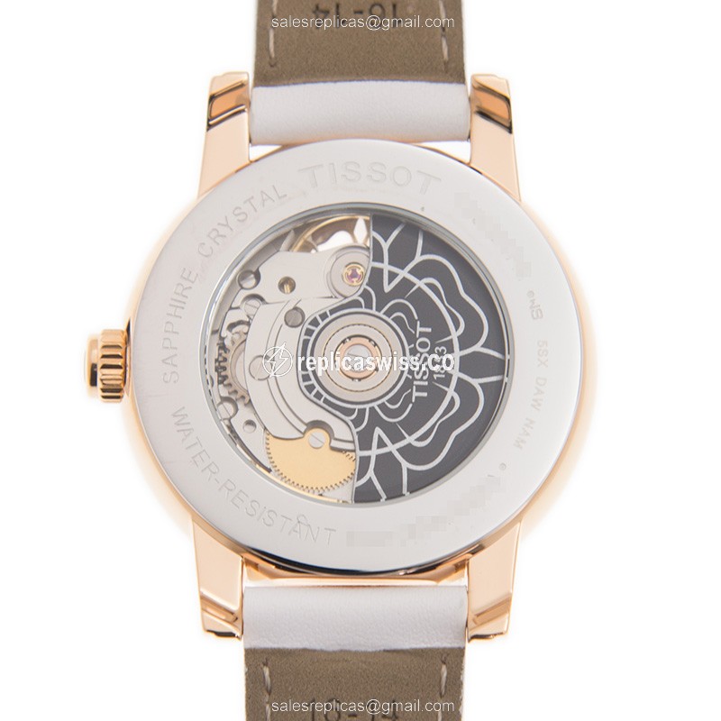 Tissot Lady Heart Replica - Automatic - 18kt Rose Gold - Steel Case - White Dial & Leather Strap - View 3