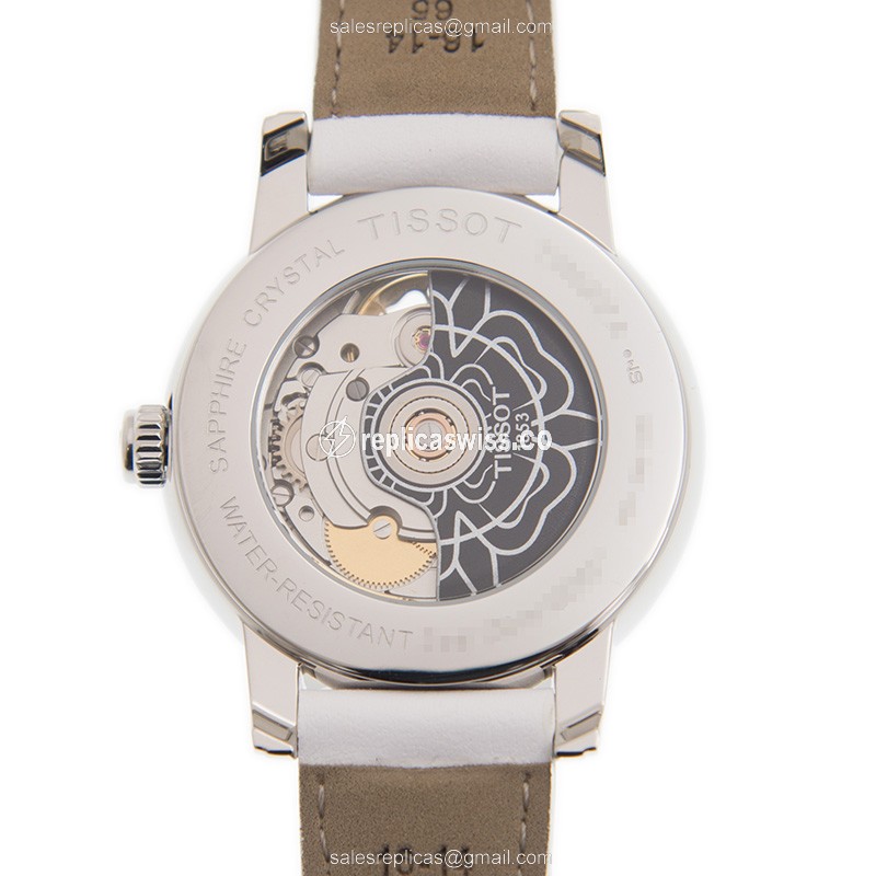Automatic Tissot Lady Heart - Stainless Steel Case - White Dial - Leather Strap - View 3