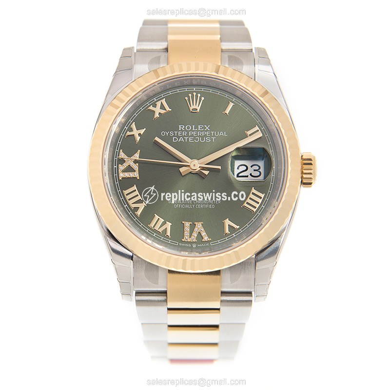 Rolex DATEJUST Replica - Automatic | 18kt Gold & Steel | Green Dial | Clasp - Gold Strap - View 2
