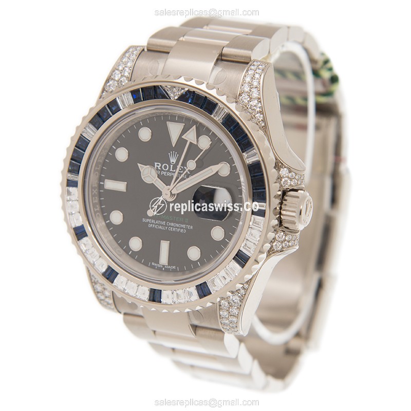 Rolex GMT-MASTER II Replica | Automatic | White Gold Case | Diamond Bezel - View 3
