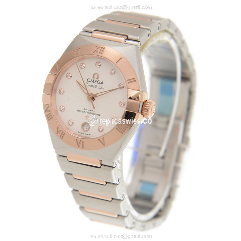 Omega Constellation Replica - Automatic - 18kt Rose & Steel Case - White Dial - Gold Strap - View 3