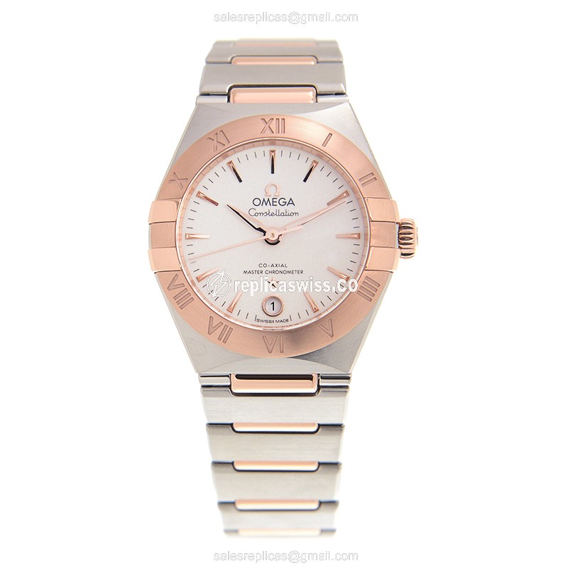 Omega Constellation Replica - Automatic - 18kt Rose Gold & Steel - White Dial - Gold Clasp - View 2