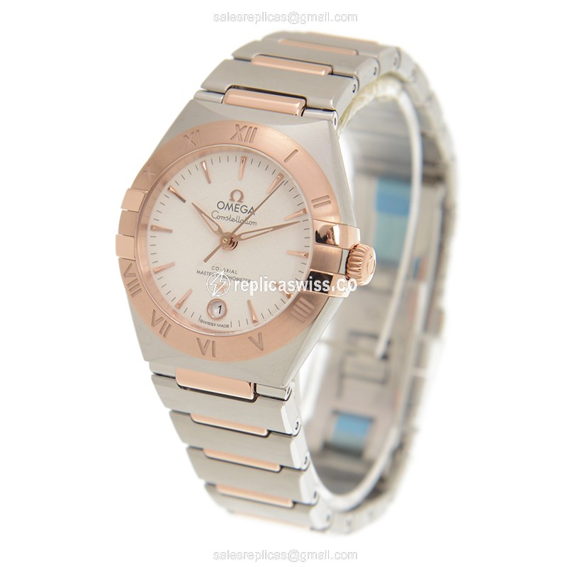 Omega Constellation Replica - Automatic - 18kt Rose Gold & Steel - White Dial - Gold Clasp - View 3