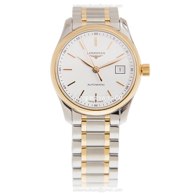 Longines L2.257.5.12.7 Replica - Automatic - 18kt Gold & Steel - White Dial - View 2