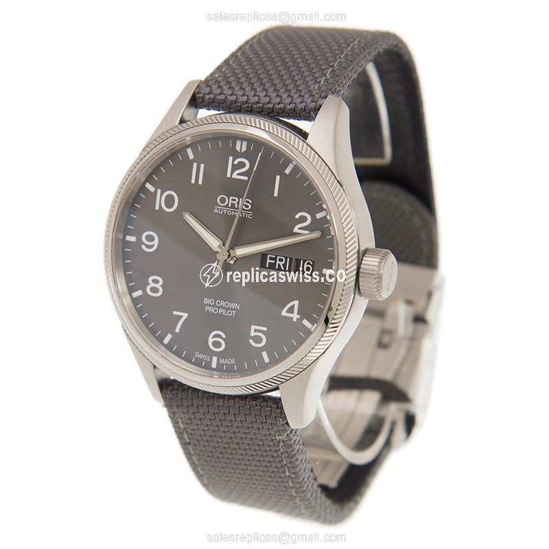 Oris BIG CROWN PROPILOT Replica - Automatic - Steel Case - Gray Dial - Grey Nylon Strap - View 3