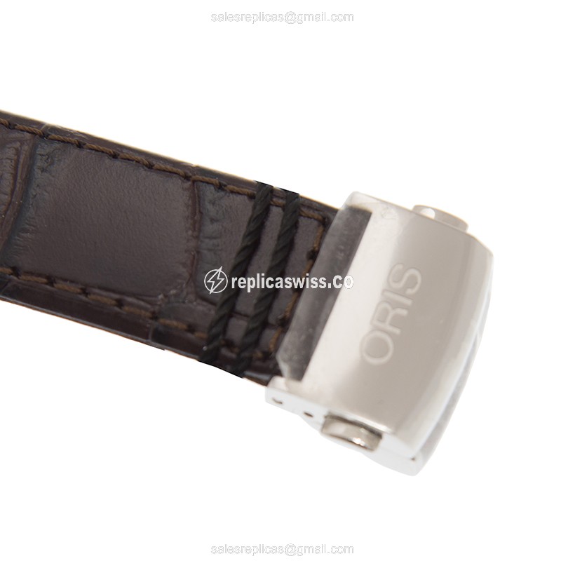 Oris Classic Date Replica - Automatic - Steel Case - Silver Dial - Brown Leather Strap - View 3