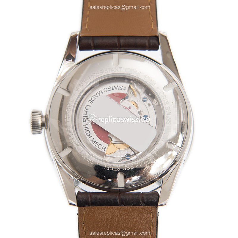 Oris Classic Date Replica - Automatic - Steel Case - Silver Dial - Brown Leather Strap - View 3