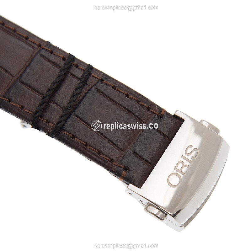 Oris Classic Date Replica - Automatic - Steel Case - Silver Dial - Brown Leather Strap - View 4