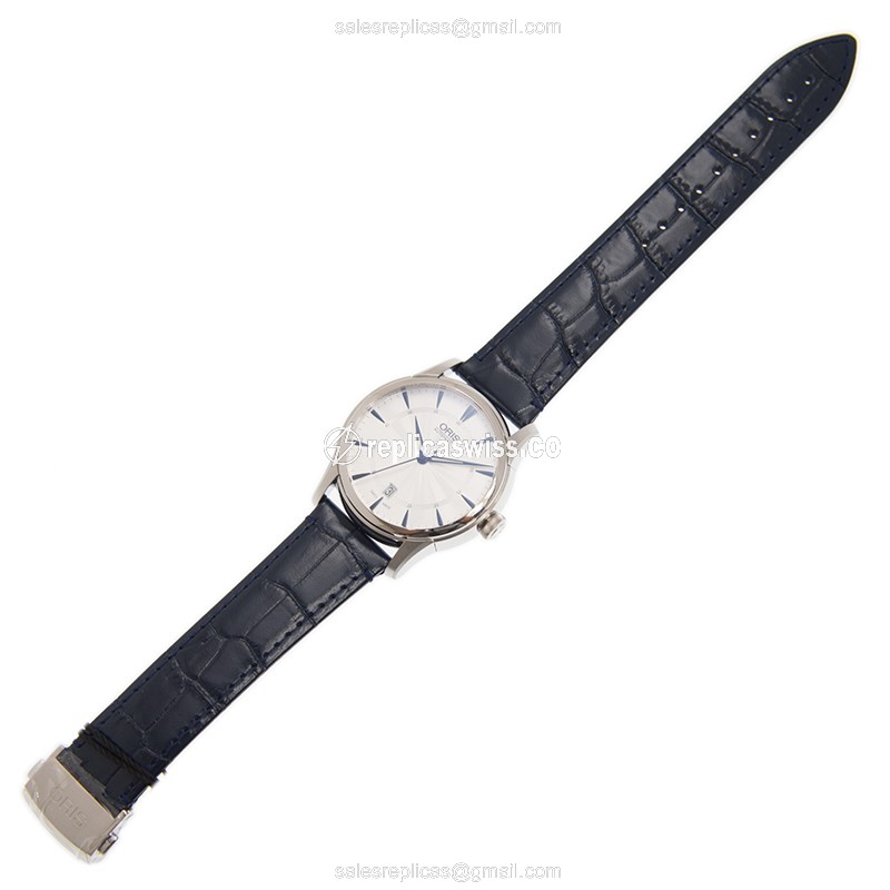 Oris Classic Date Replica - Automatic - Steel - Silver Dial - Blue Leather Strap - View 2