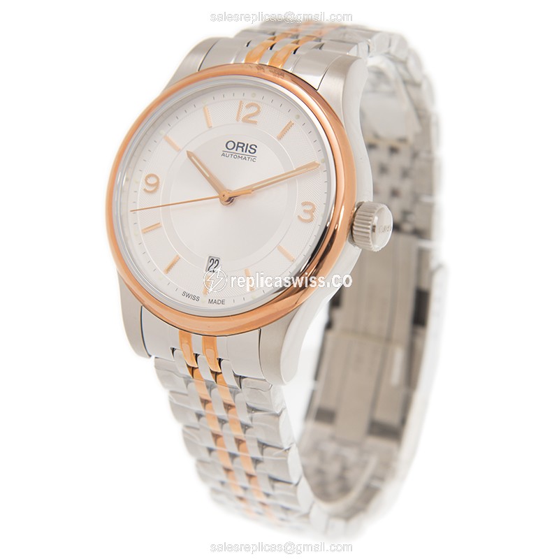 Oris Classic Date Replica - Automatic - Silver Dial - Gold-Plated Case - Steel Strap - View 3