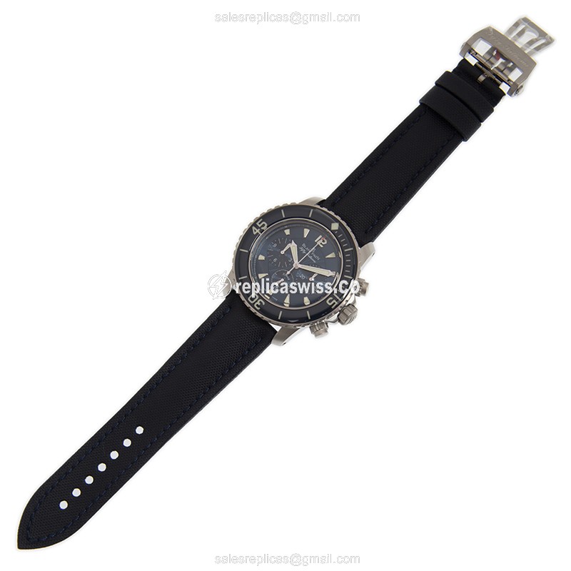Blancpain 5085FB-1140-52B Replica - Automatic - Blue Steel Case - Canvas Blue Strap - View 2