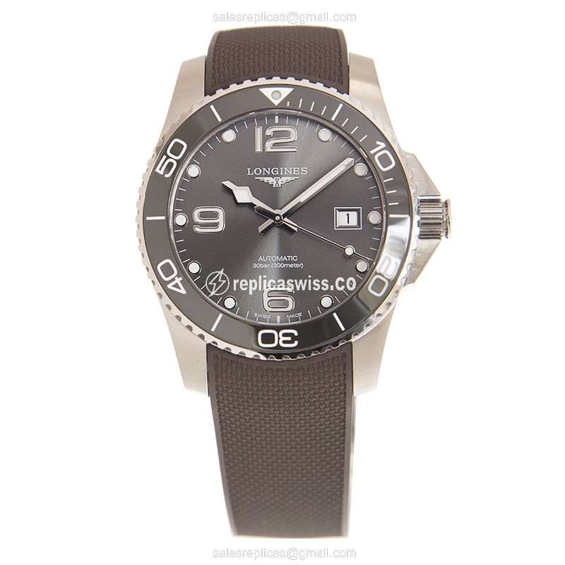 Longines Conquest Replica - Automatic - Ceramic Case - Gray Dial - Rubber Strap - Grey - View 2