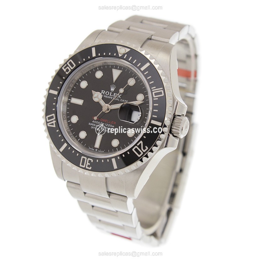 Rolex 126600-0001 SEA-DWELLER Replica - Automatic - Steel Case, Black Dial on Silver Steel Strap - View 3