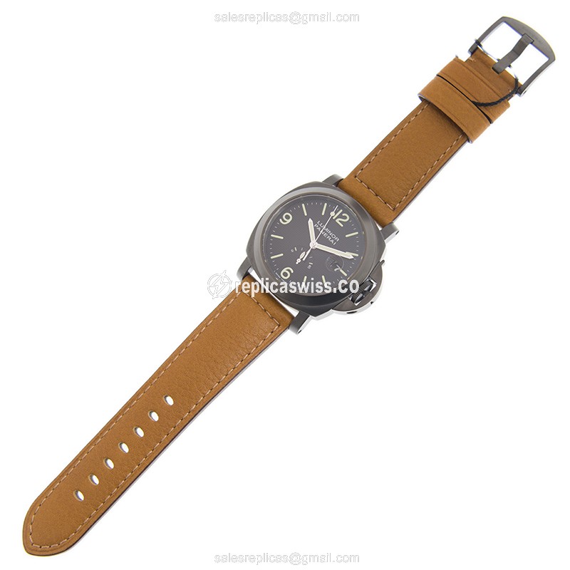 Panerai PAM00028 LUMINOR Replica - Automatic - PVD Titanium - Black Dial - Brown Leather Strap - View 2