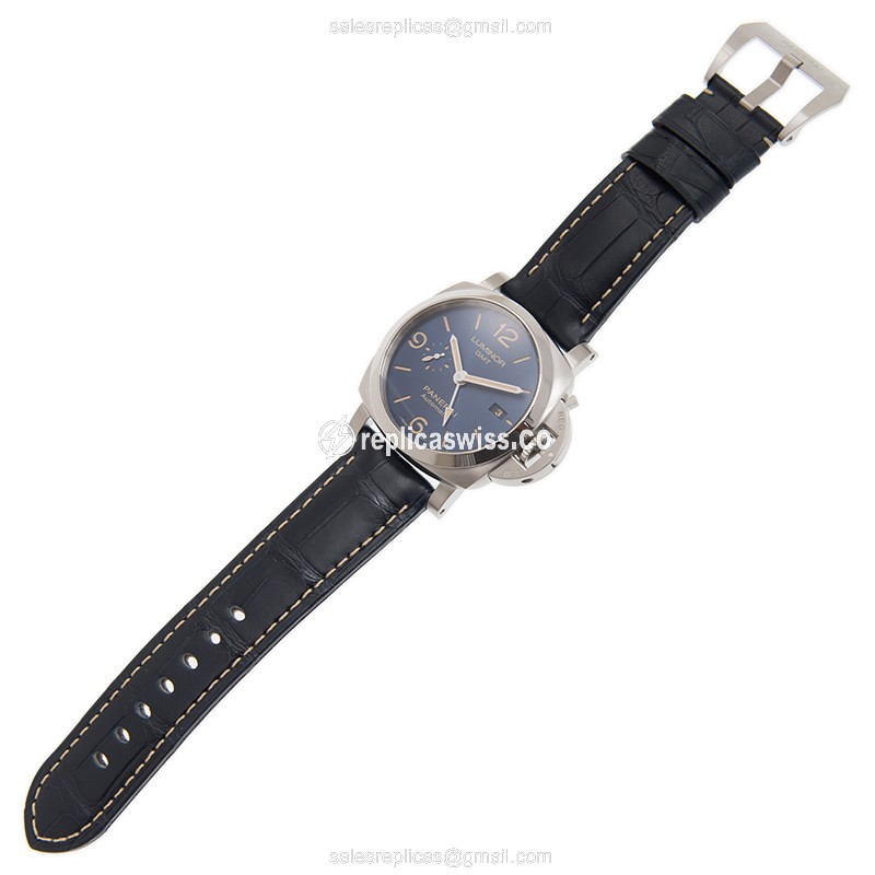 Panerai PAM01033 LUMINOR Replica - Automatic - Steel Case - Blue Dial - Leather Blue Strap - Buckle Clasp - View 2