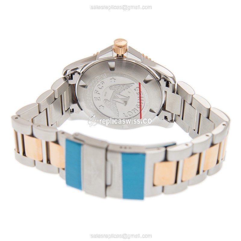 Longines CONQUEST Replica - Quartz - 18kt Rose Gold - Black Dial - Gold Clasp - View 4