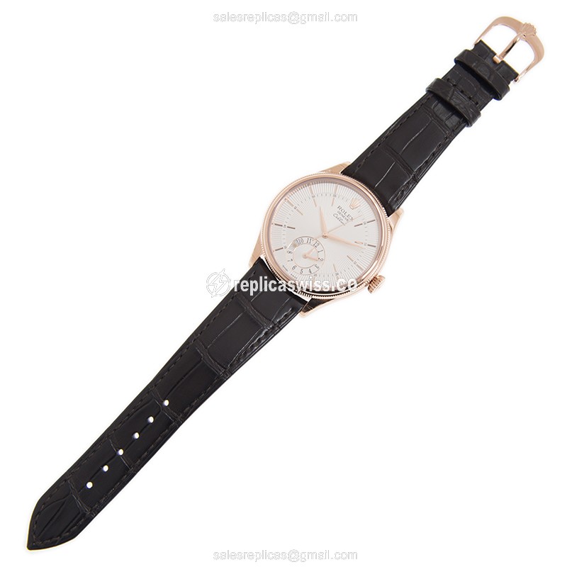 Rolex 50525 Cellini Series - Auto - 18kt Rose Gold - White Dial - Brown Leather Strap - View 2
