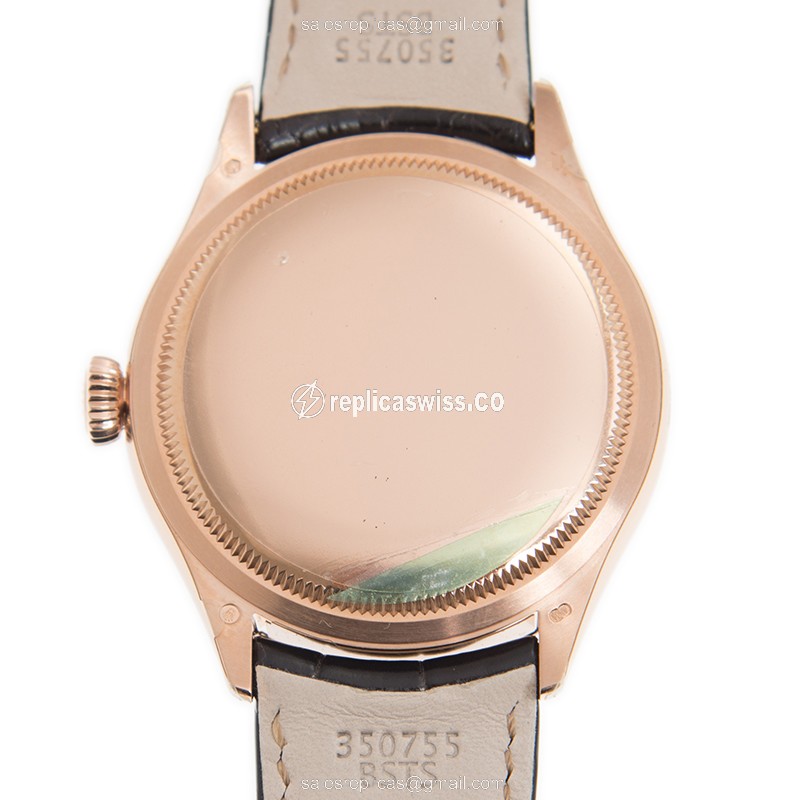 Rolex 50525 Cellini Series - Auto - 18kt Rose Gold - White Dial - Brown Leather Strap - View 3