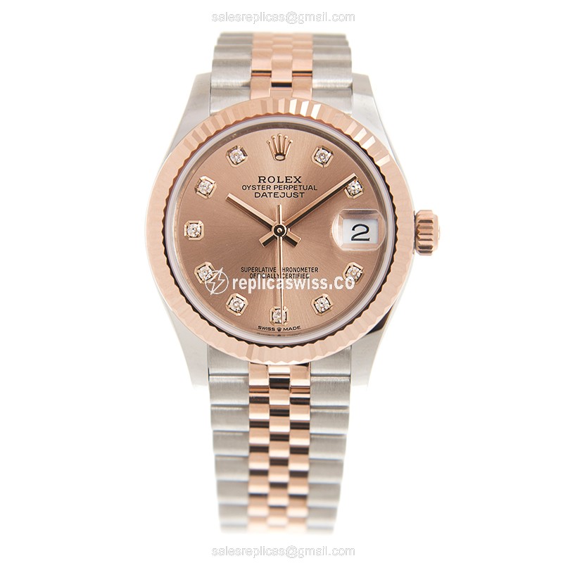 Rolex DATEJUST Replica | Automatic | Pink Dial on 18kt Steel & Gold Clasp - View 2