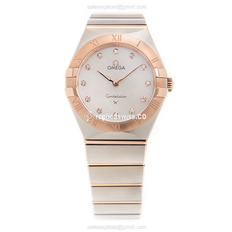 Omega Constellation Replica - Quartz | 18kt Rose Gold | White Dial | Gold Clasp | Steel Strap - View 2