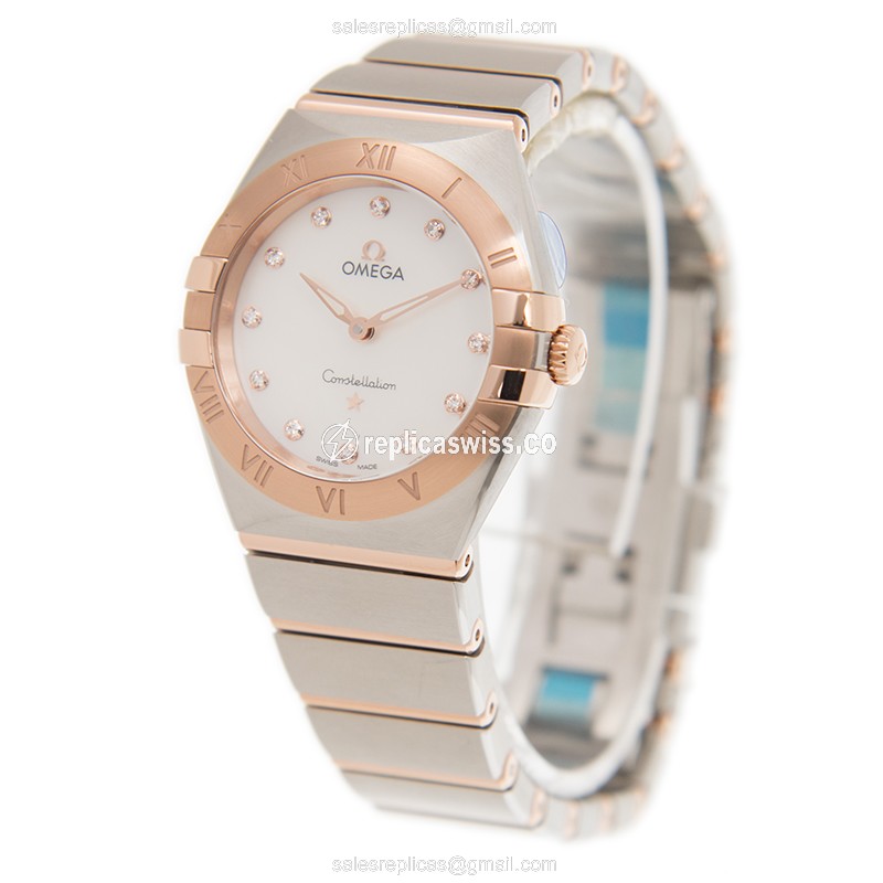 Omega Constellation Replica - Quartz | 18kt Rose Gold | White Dial | Gold Clasp | Steel Strap - View 3