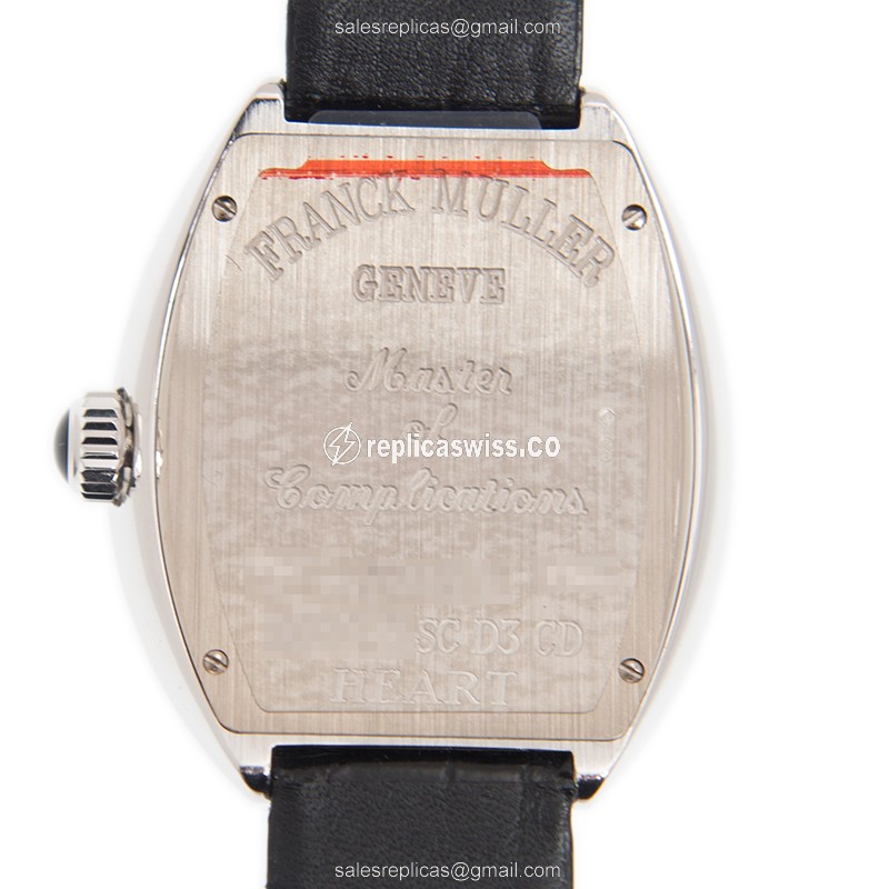 Franck Muller 5000H SC D3 CD OG Ladies - Quartz - 18kt White Gold - Diamond - Black Dial, Leather Strap - View 3